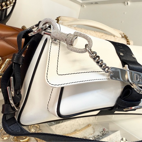 Vintage Rare model Christian Dior Hardcore Shoulder Bag Swarovski Crystals B&W - Picture 2 of 16
